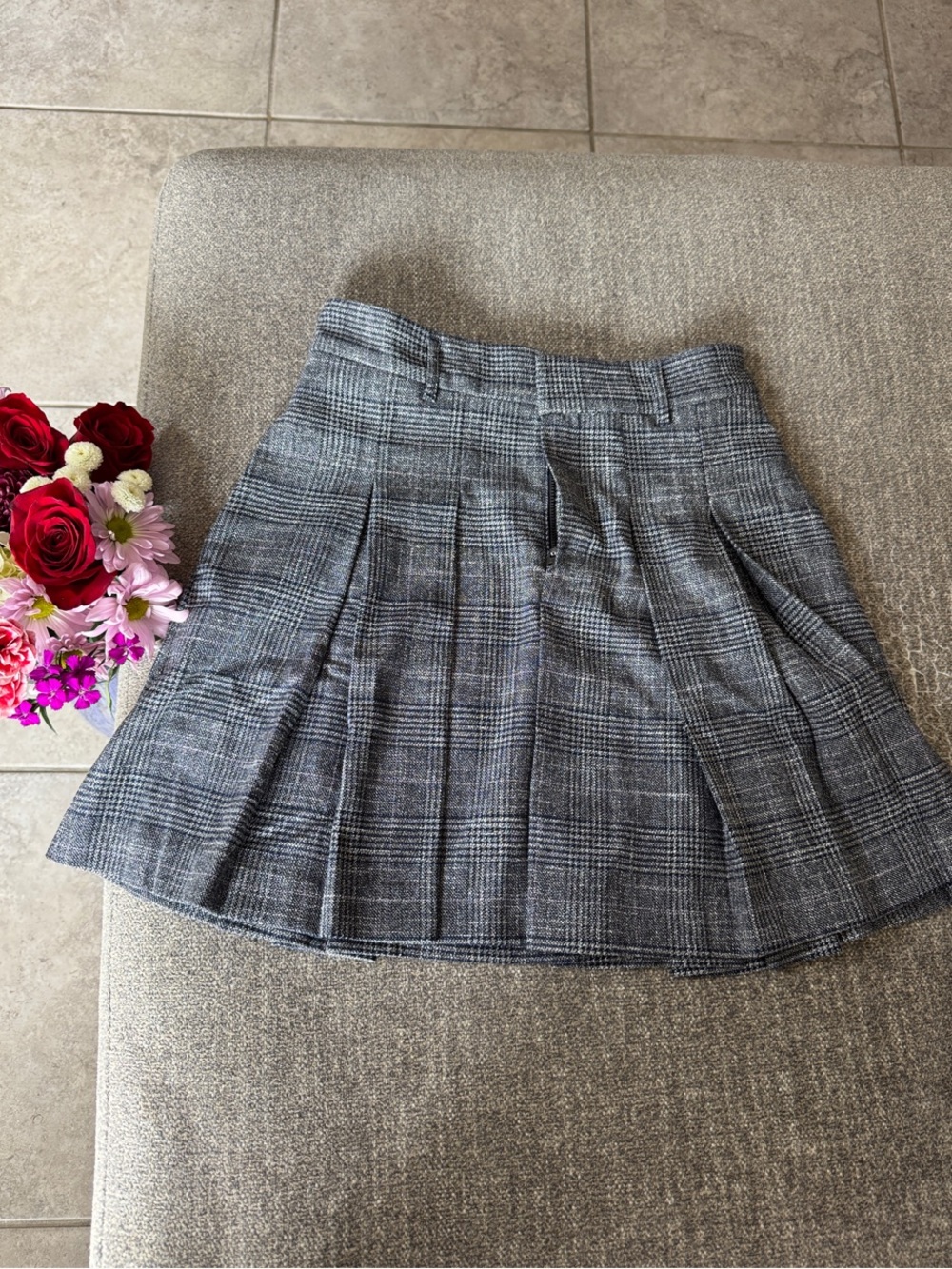 Pleated Gray Plaid Women's Skirt